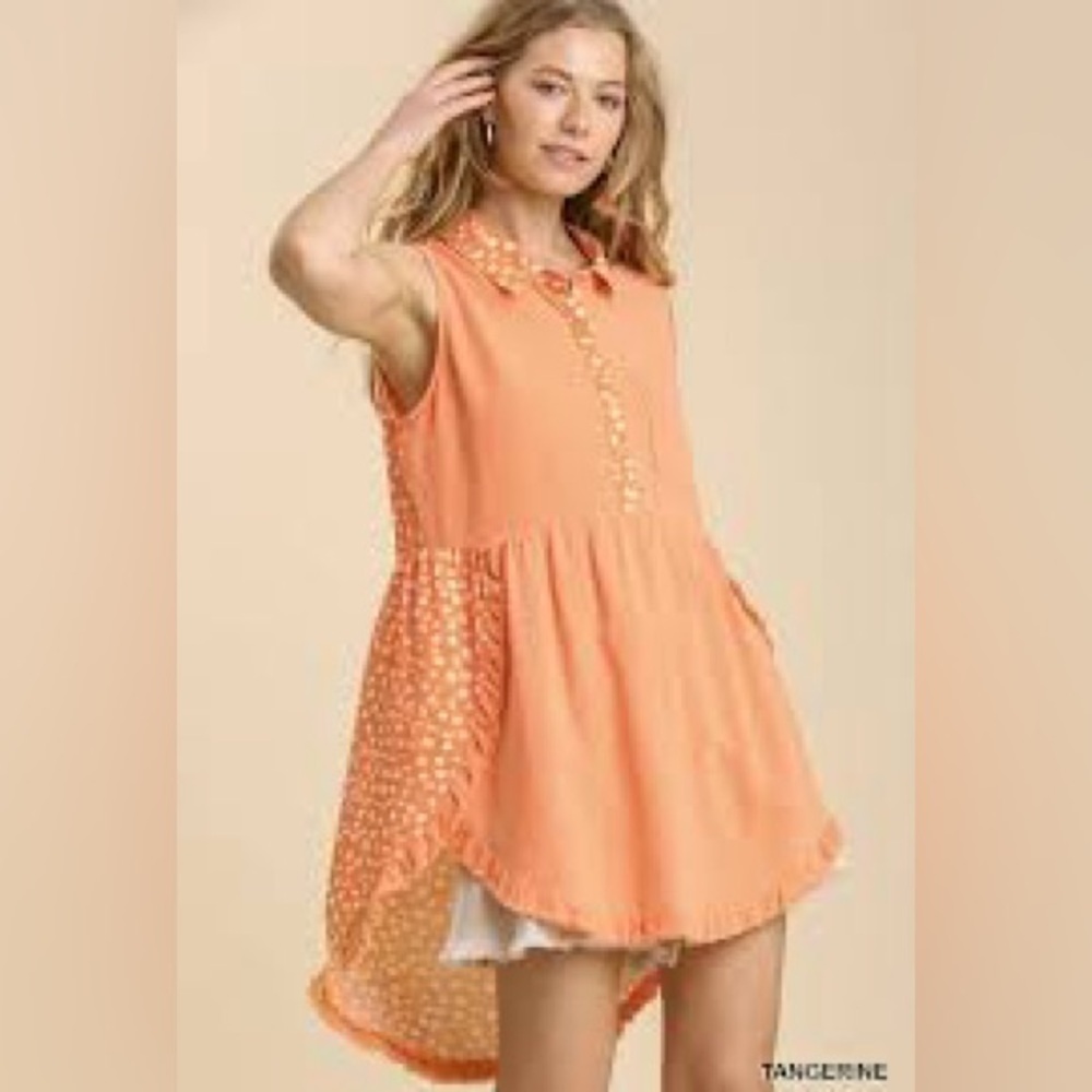 UMGEE,Tangerine Linen Adorable Print Tunic/Dress,Versatile,Excellent Condition